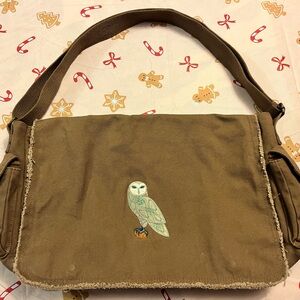 Celtic knot embroidered owl canvas messenger bag